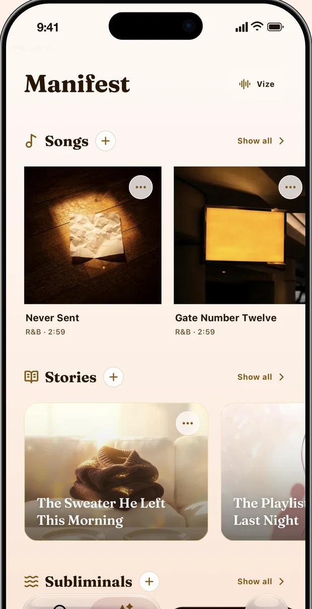 The Vize library with manifestation songs, audio stories and subliminals