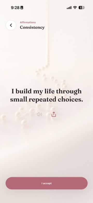 Vize affirmation card reading I build my life through small repeated choices.